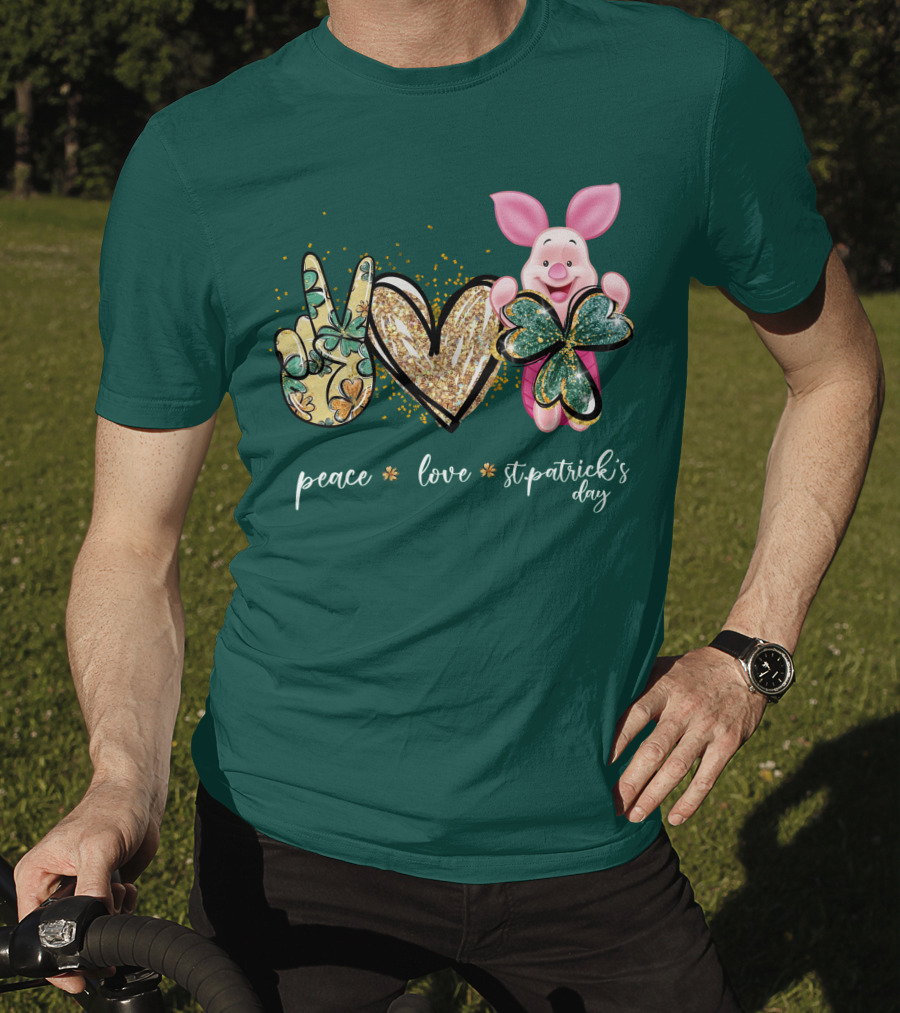 Peace Love St. Patrick's Day Piglet Shamrock T-Shirt