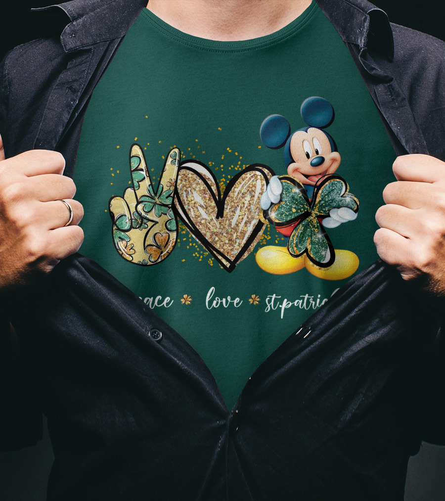 Peace Love St. Patrick's Day Mickey T-Shirt