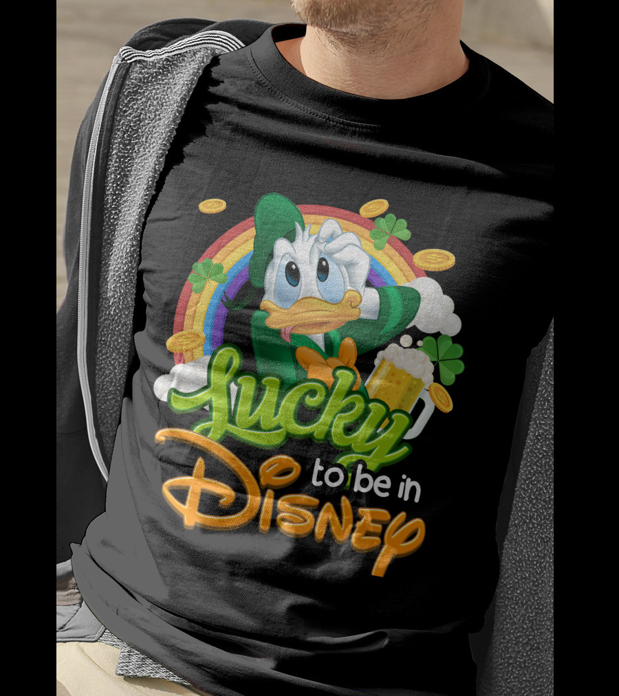 Lucky To Be In Disney Donald Duck Rainbow Beer T-Shirt