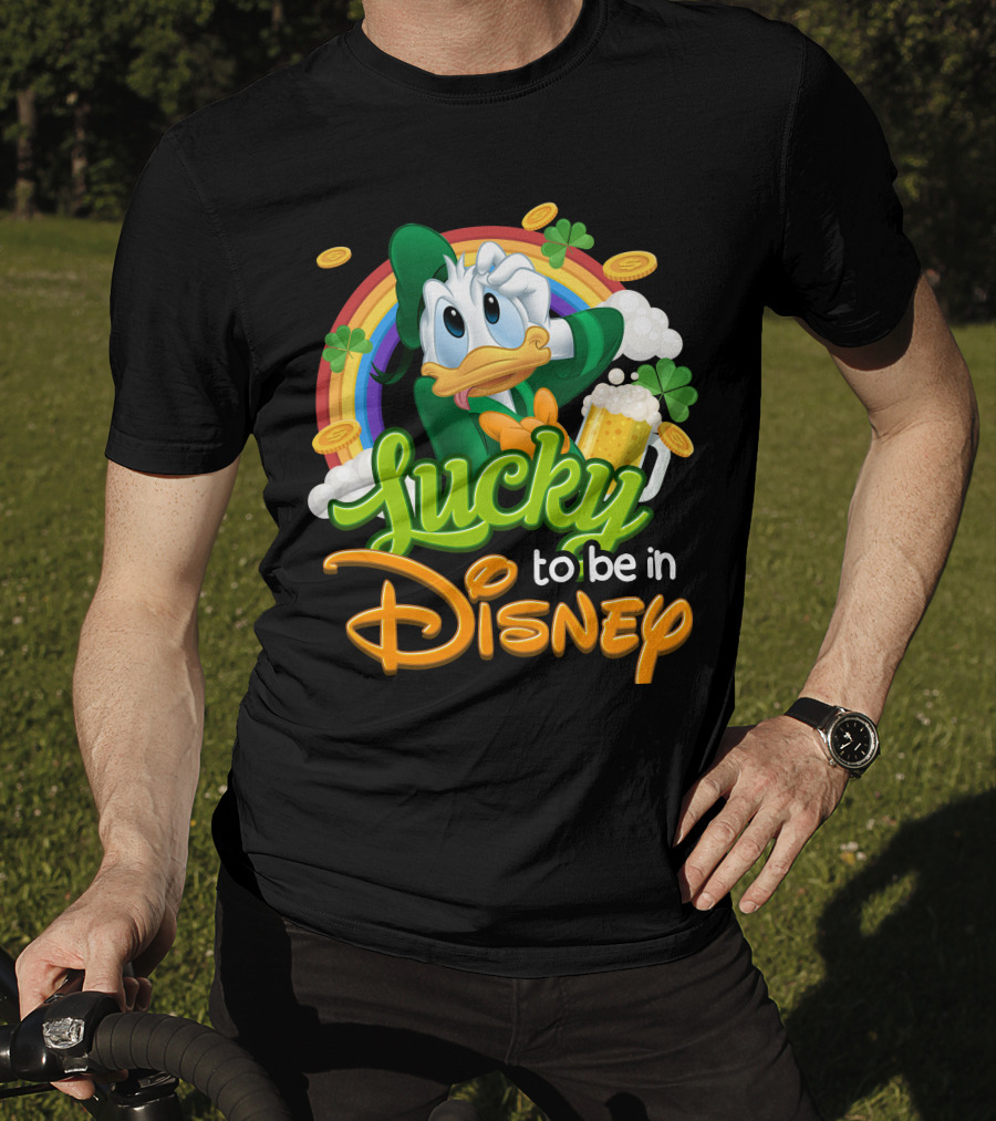 Lucky To Be In Disney Donald Duck Rainbow Beer T-Shirt