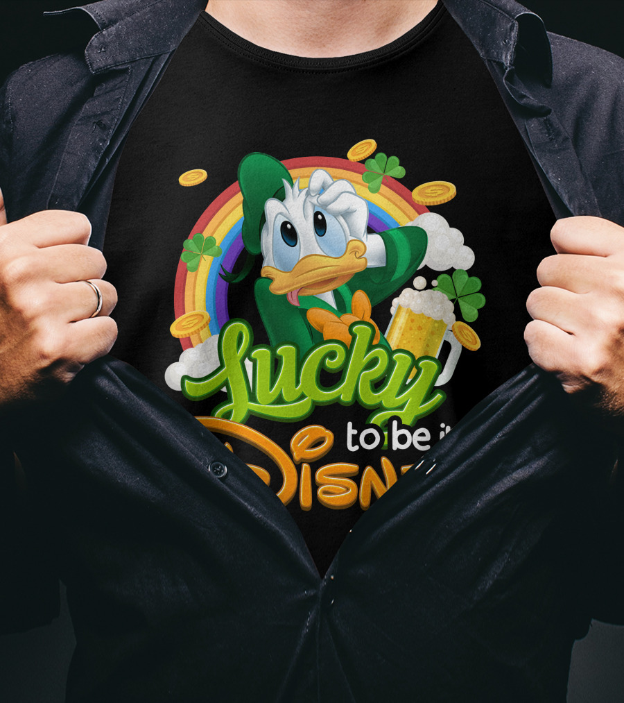 Lucky To Be In Disney Donald Duck Rainbow Beer T-Shirt