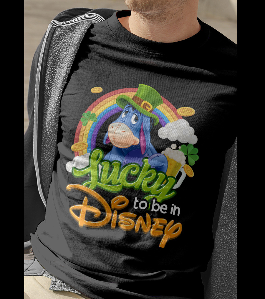 Eeyore Lucky To Be In Disney St. Patrick's Day Rainbow And Coins T-Shirt
