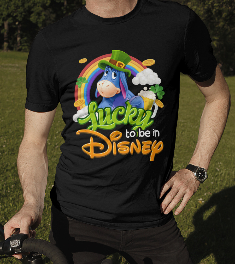 Eeyore Lucky To Be In Disney St. Patrick's Day Rainbow And Coins T-Shirt