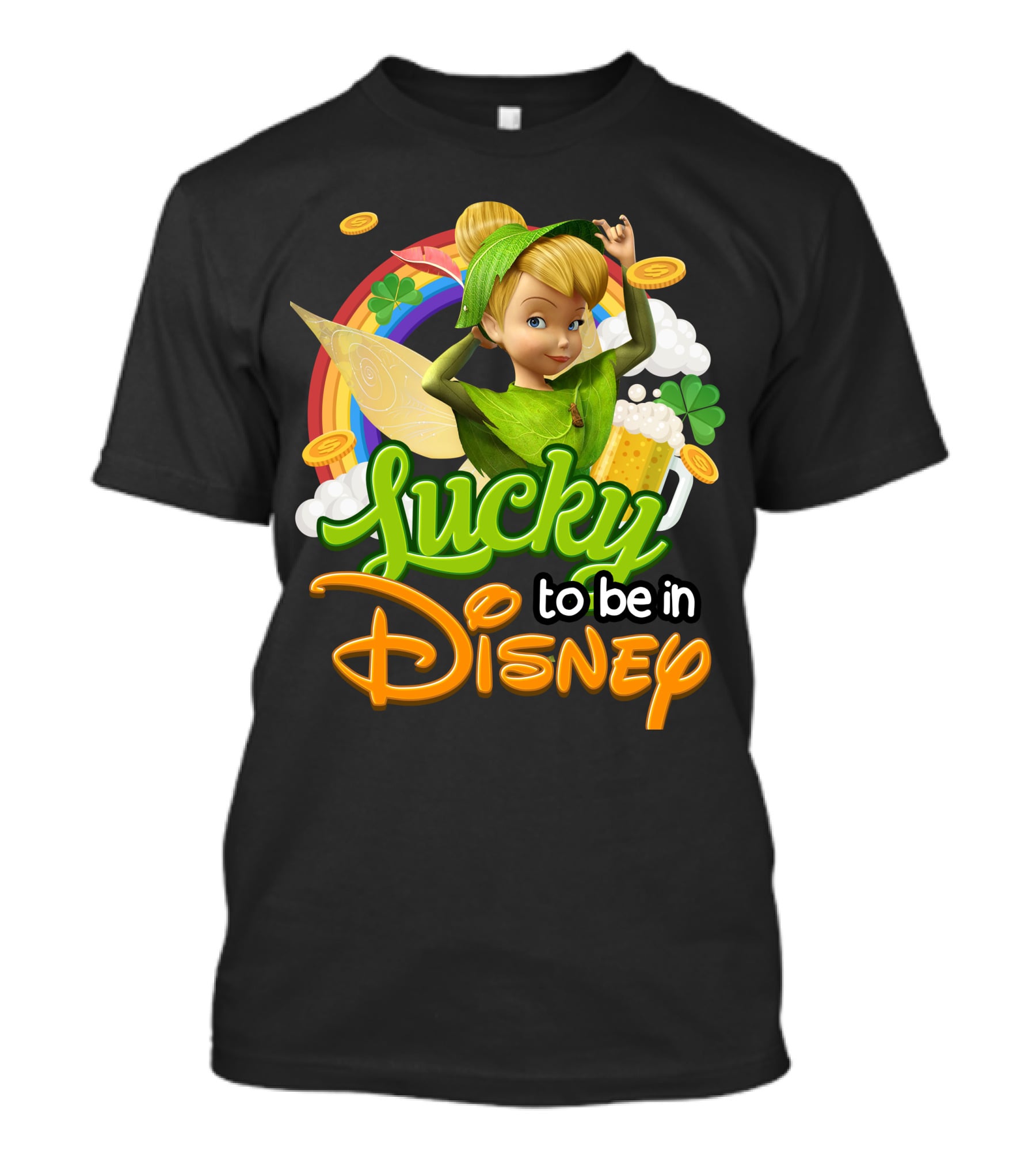 Lucky To Be In Disney Tinkerbell Rainbow Coins Shamrock T-Shirt