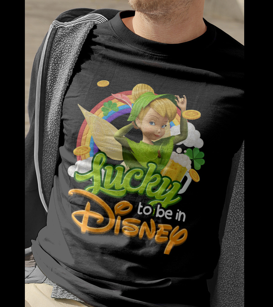 Lucky To Be In Disney Tinkerbell Rainbow Coins Shamrock T-Shirt