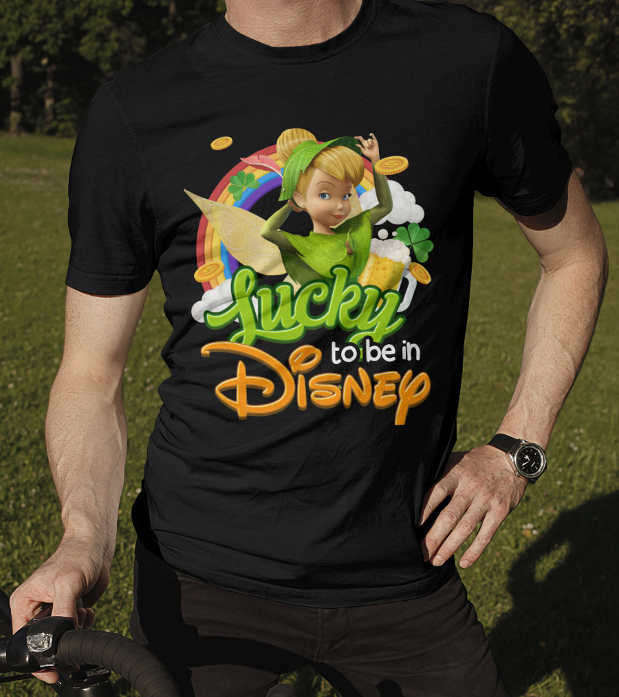 Lucky To Be In Disney Tinkerbell Rainbow Coins Shamrock T-Shirt