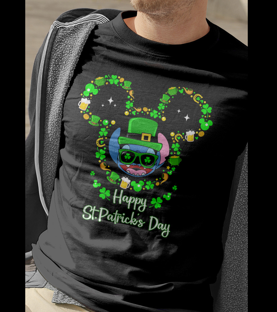Stitch Happy St. Patrick's Day Mickey Ears Clover Hat Beer T-Shirt