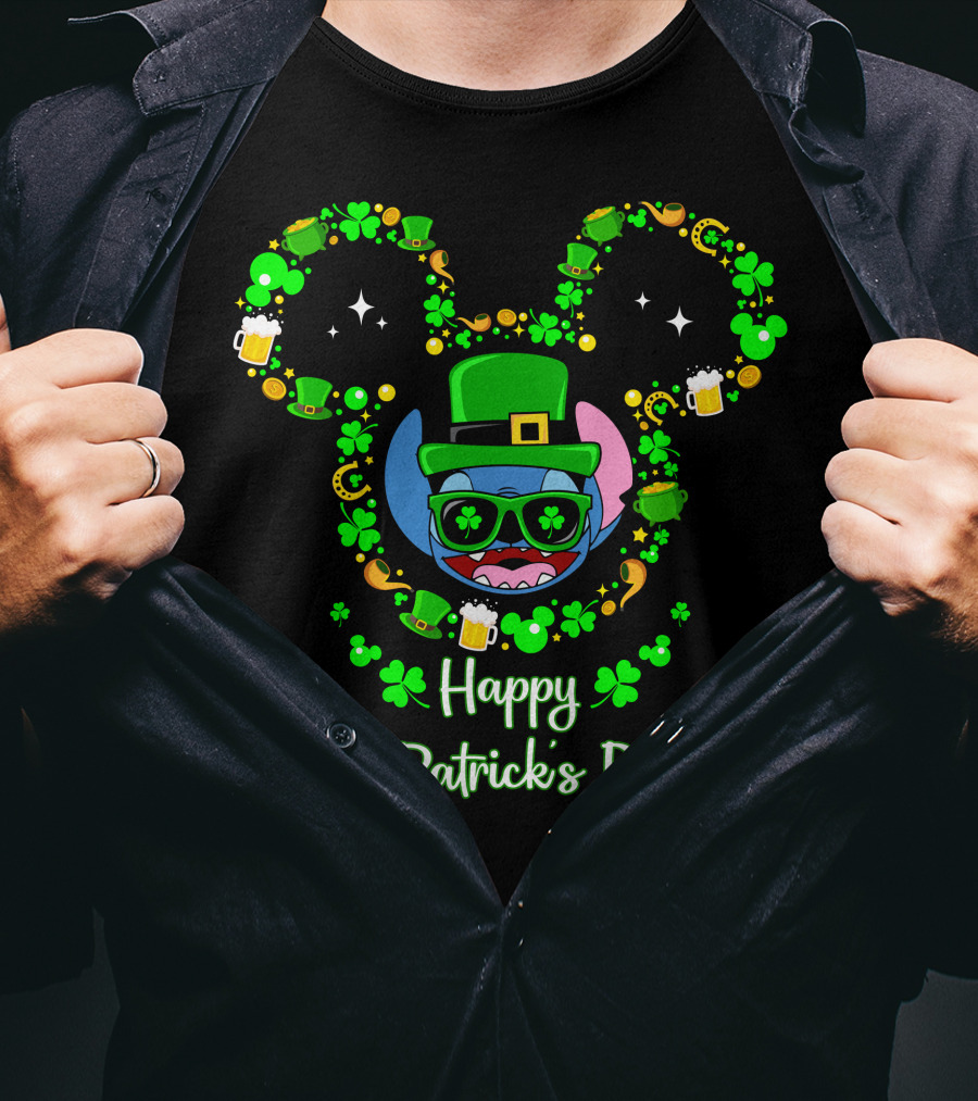 Stitch Happy St. Patrick's Day Mickey Ears Clover Hat Beer T-Shirt