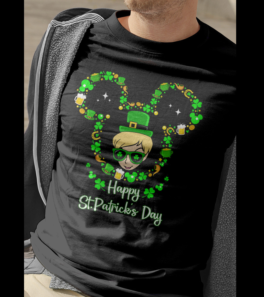 Happy St. Patrick's Day Tinkerbell In Green Hat With Shamrocks And Beers T-Shirt