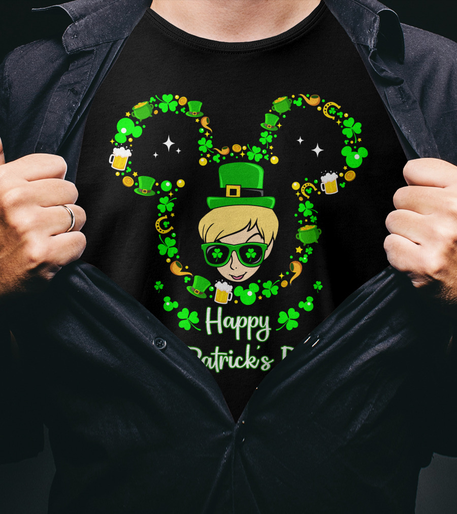 Happy St. Patrick's Day Tinkerbell In Green Hat With Shamrocks And Beers T-Shirt