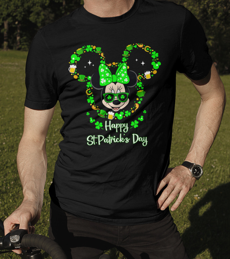 Happy St. Patrick's Day Minnie Mouse With Green Shamrocks And Accessories T-Shirt