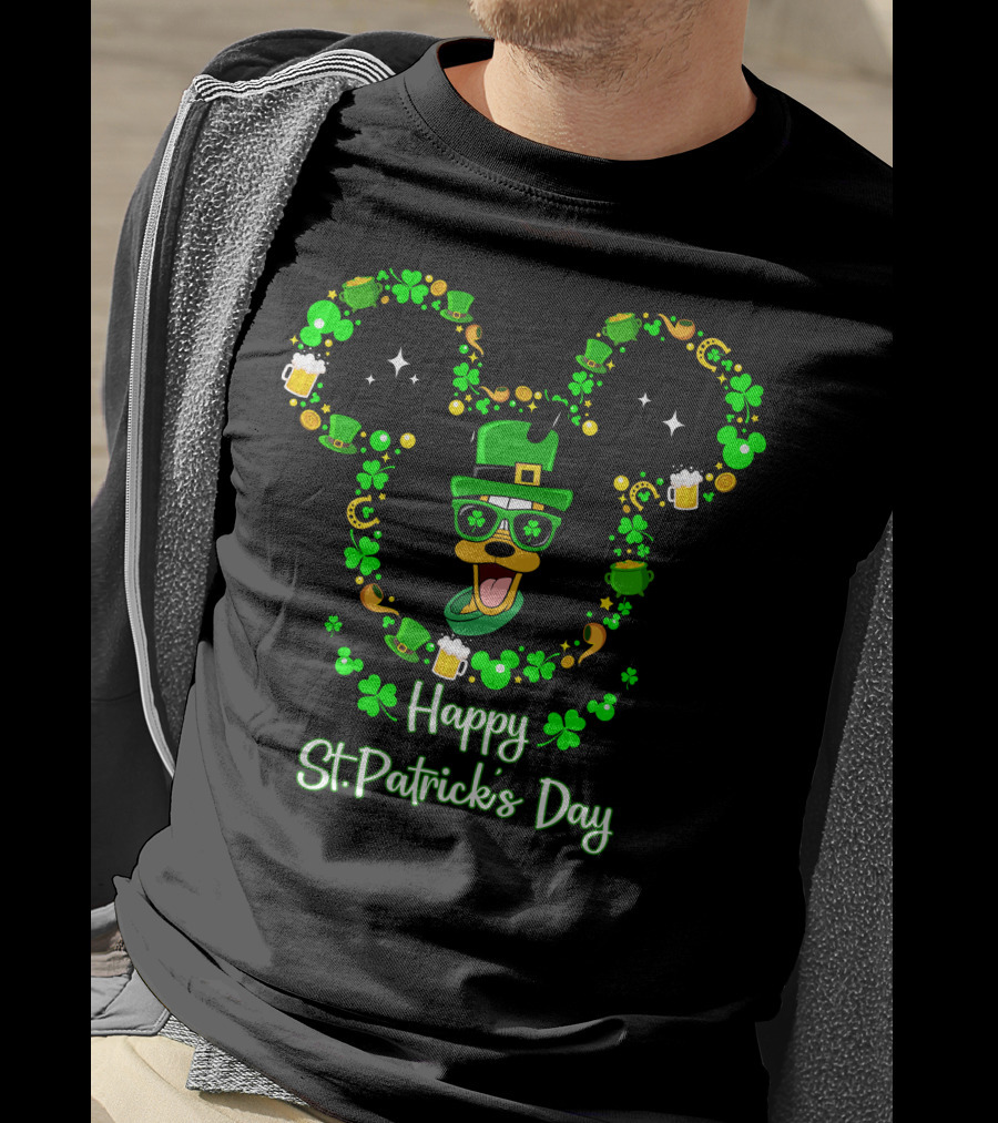 Happy St. Patrick's Day Pluto Lucky Clover Hat And Green Beer T-Shirt