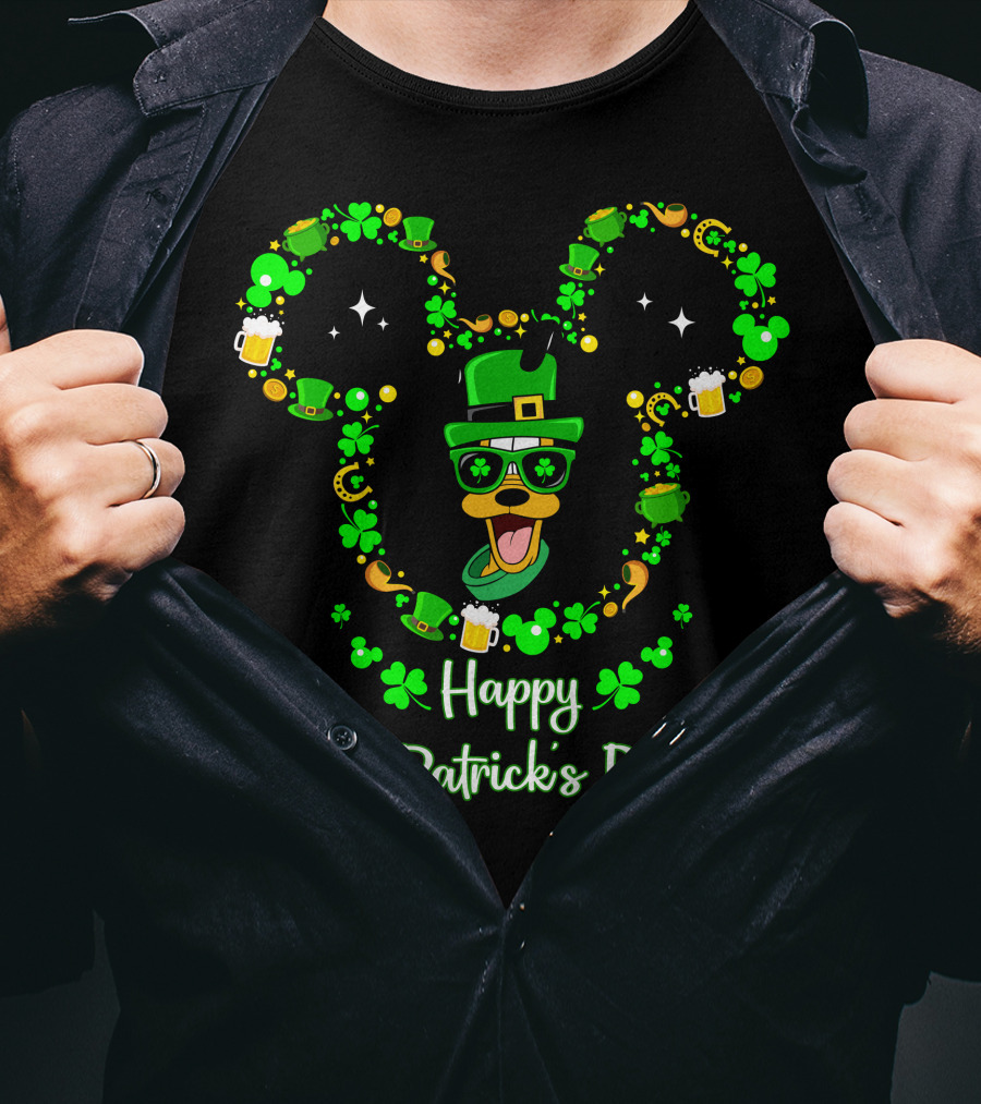 Happy St. Patrick's Day Pluto Lucky Clover Hat And Green Beer T-Shirt