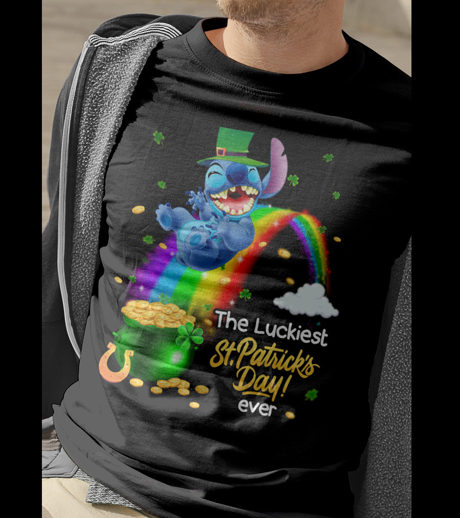 The Luckiest St. Patrick's Day Ever Stitch Rainbow Pot Of Gold T-Shirt