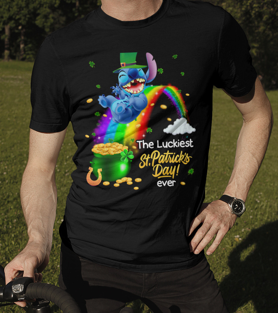 The Luckiest St. Patrick's Day Ever Stitch Rainbow Pot Of Gold T-Shirt
