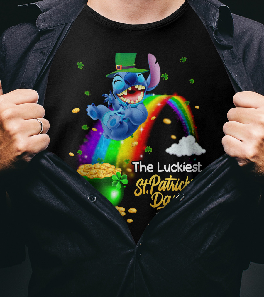 The Luckiest St. Patrick's Day Ever Stitch Rainbow Pot Of Gold T-Shirt