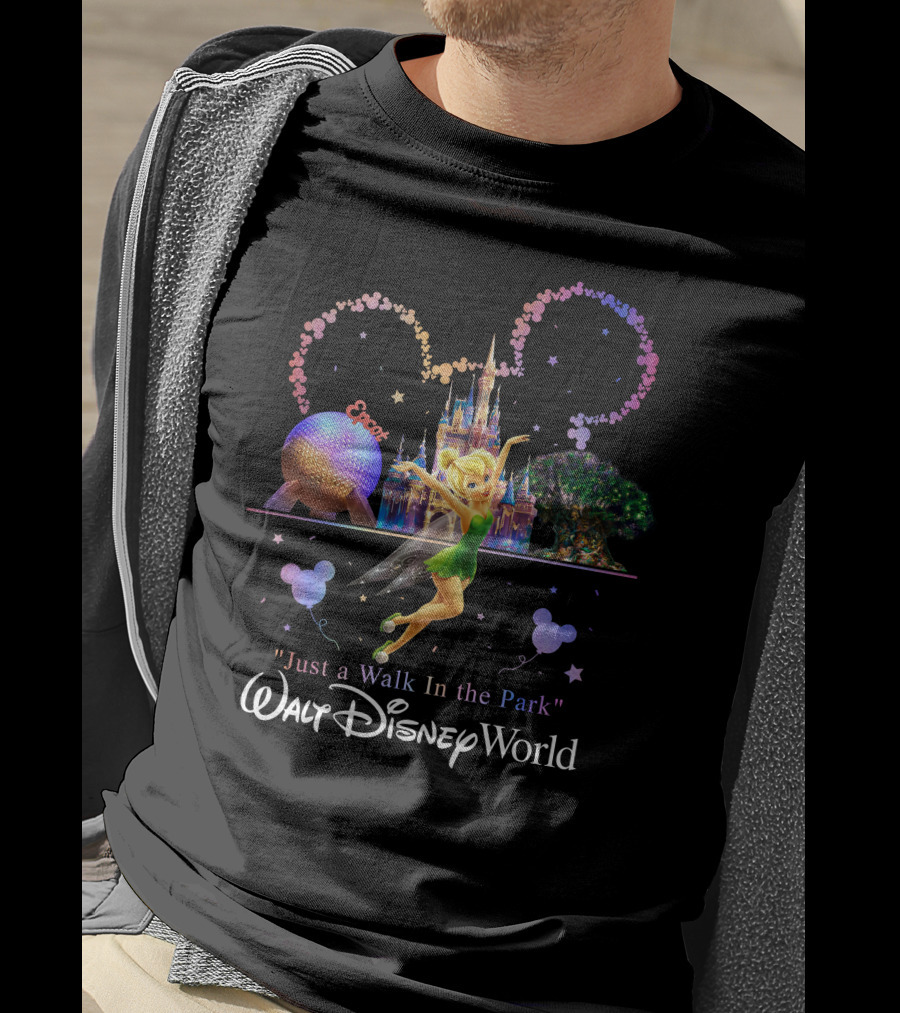 Walt Disney World Tinkerbell Just A Walk In The Park Epcot Magic Kingdom T-Shirt