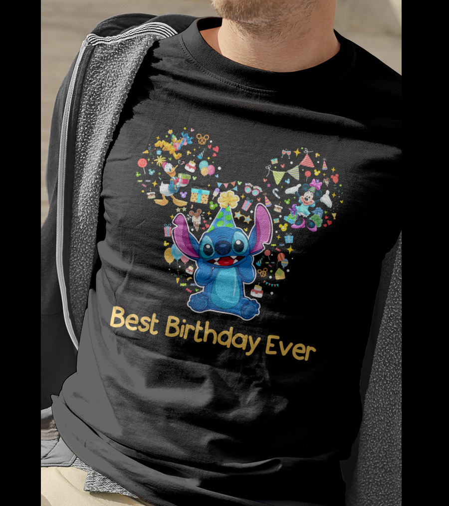 Stitch Best Birthday Ever Disney Celebration With Mickey Minnie Party Hat T-Shirt