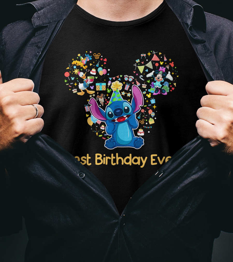 Stitch Best Birthday Ever Disney Celebration With Mickey Minnie Party Hat T-Shirt