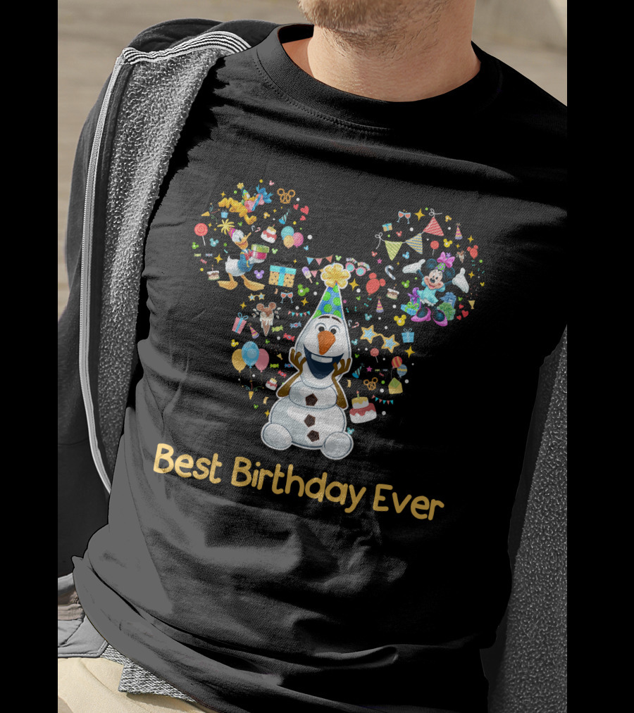 Olaf Best Birthday Ever Mickey Mouse Head With Minnie Party Icons T-Shirt