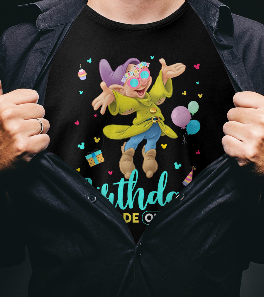 Birthday Mode On Dopey Happy Birthday Balloons Cupcake Party Hat T-Shirt