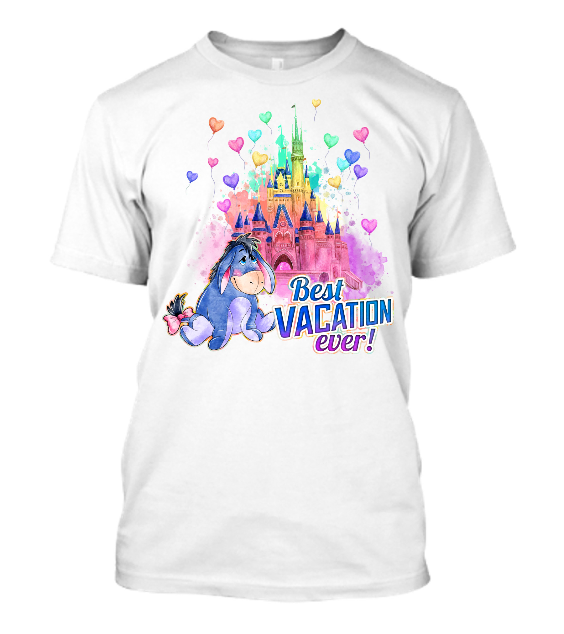 Eeyore Best Vacation Ever Colorful Castle Hearts T-Shirt