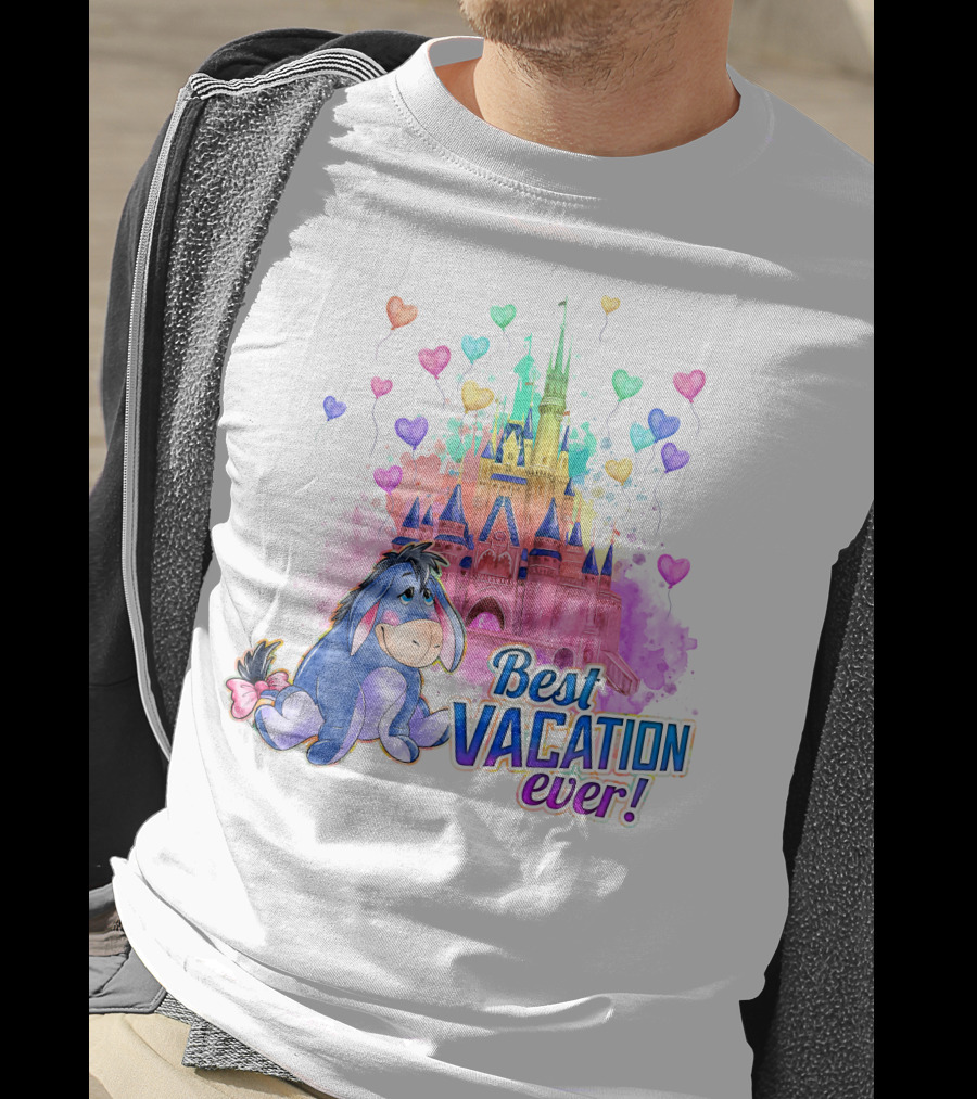 Eeyore Best Vacation Ever Colorful Castle Hearts T-Shirt