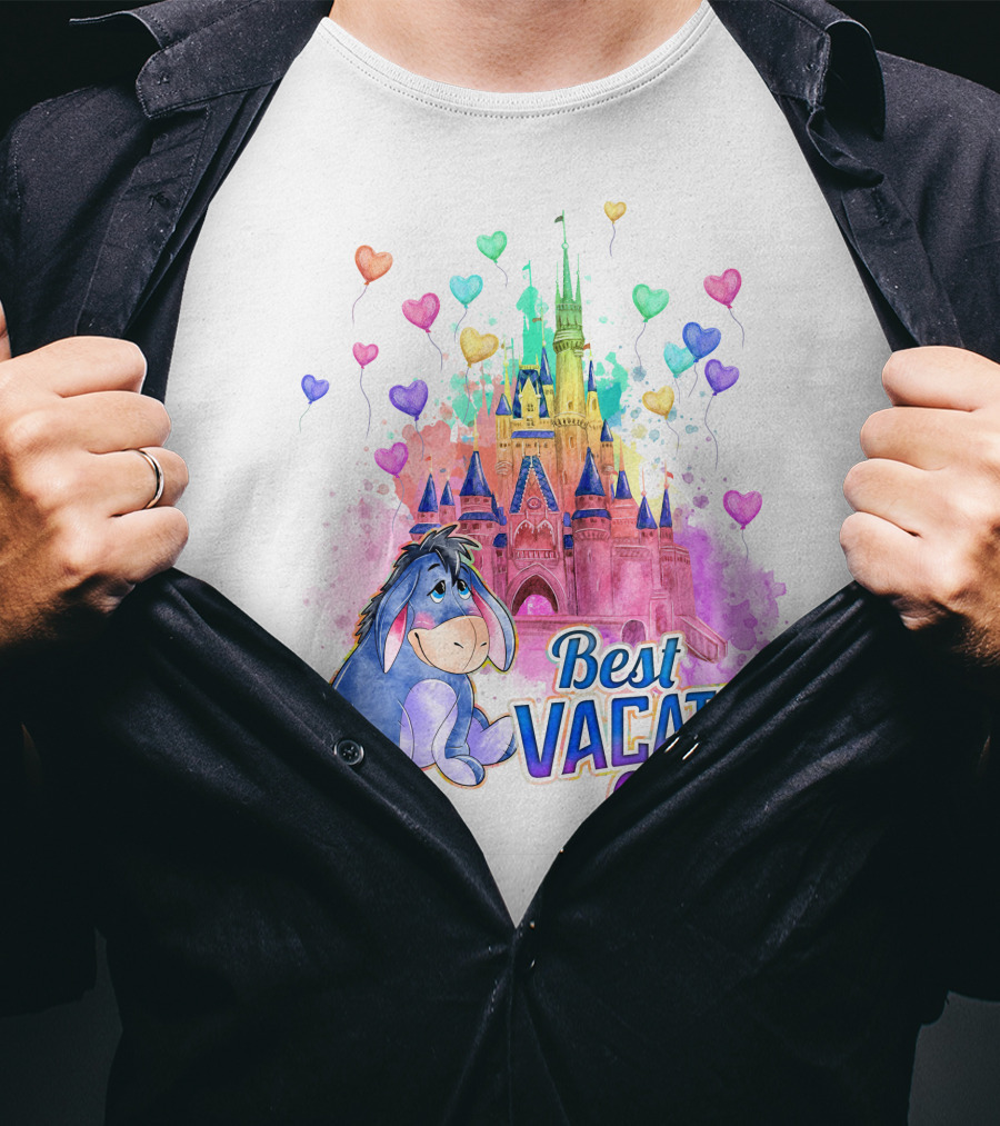 Eeyore Best Vacation Ever Colorful Castle Hearts T-Shirt
