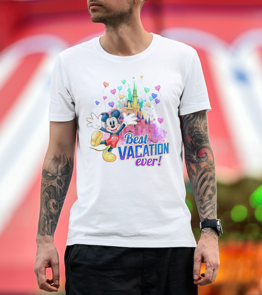 Mickey Best Vacation Ever Colorful Castle Balloons T-Shirt