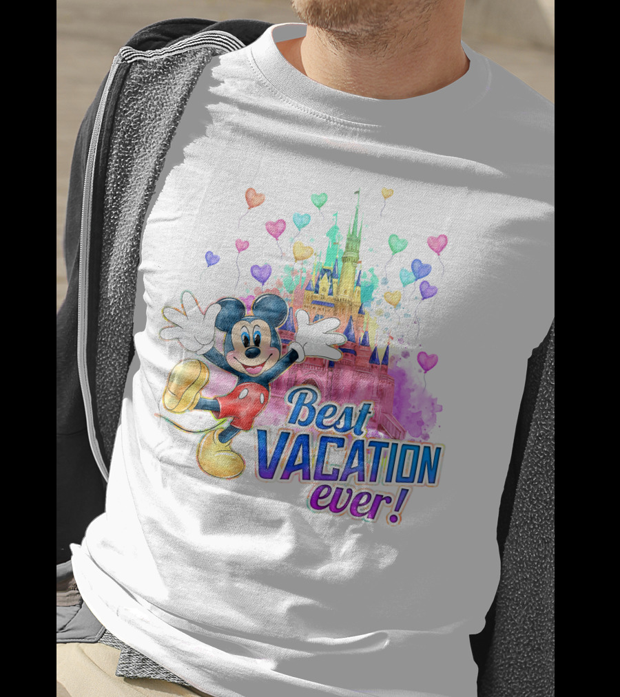 Mickey Best Vacation Ever Colorful Castle Balloons T-Shirt