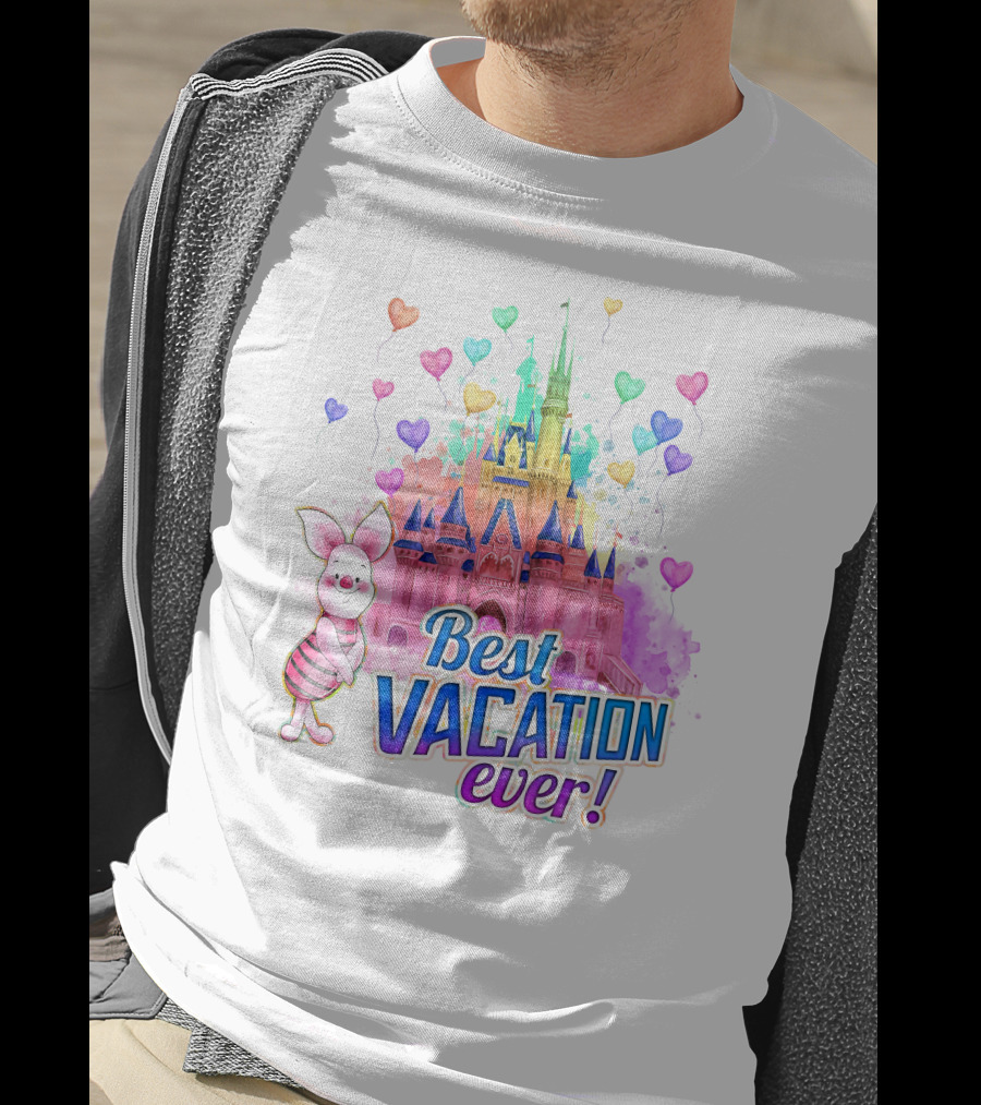Piglet Best Vacation Ever Colorful Castle And Hearts T-Shirt