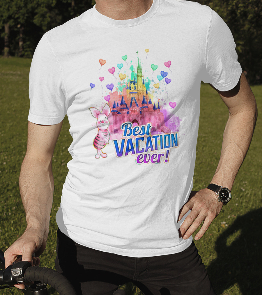 Piglet Best Vacation Ever Colorful Castle And Hearts T-Shirt