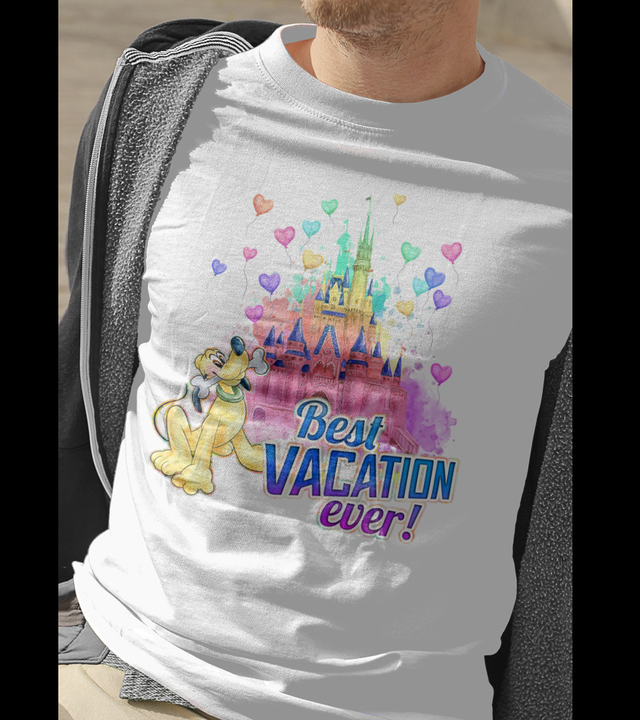 Best Vacation Ever Pluto With Colorful Castle And Heart Balloons T-Shirt