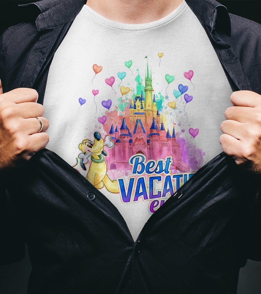 Best Vacation Ever Pluto With Colorful Castle And Heart Balloons T-Shirt