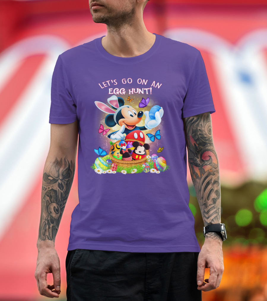 Let's Go On An Egg Hunt Mickey Mouse Easter Basket Butterflies T-Shirt