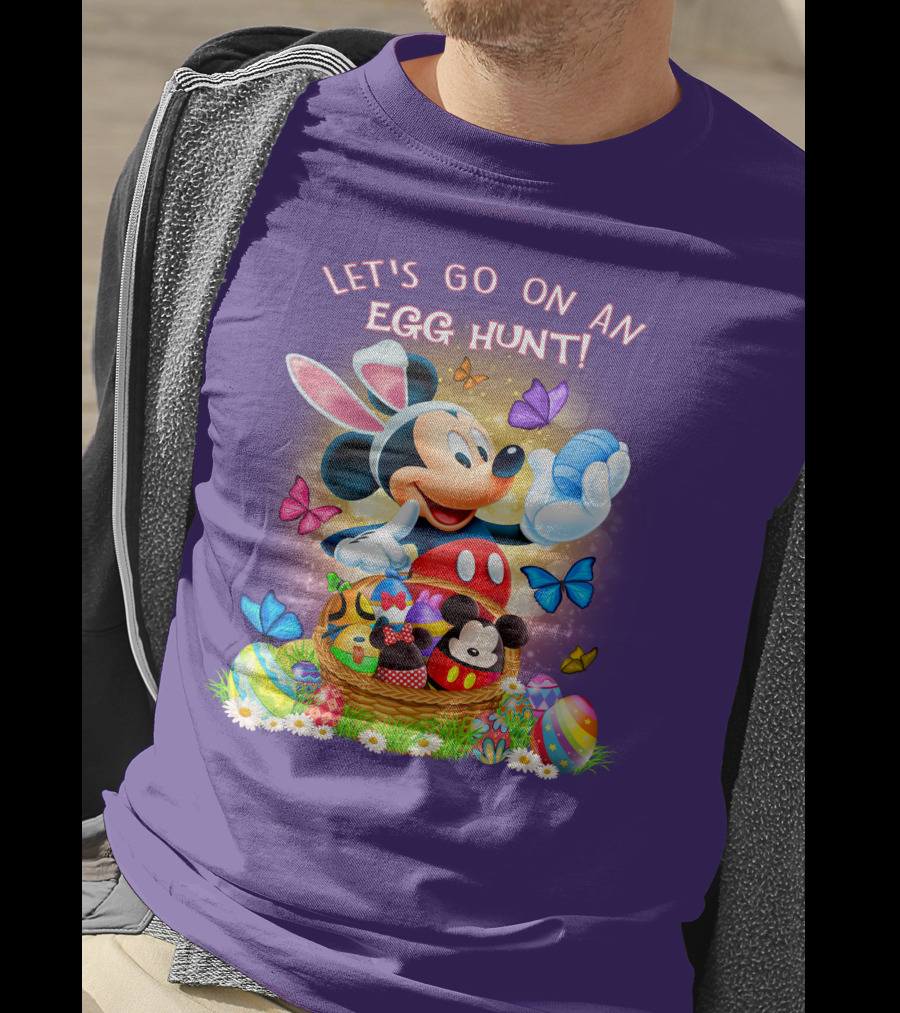 Let's Go On An Egg Hunt Mickey Mouse Easter Basket Butterflies T-Shirt