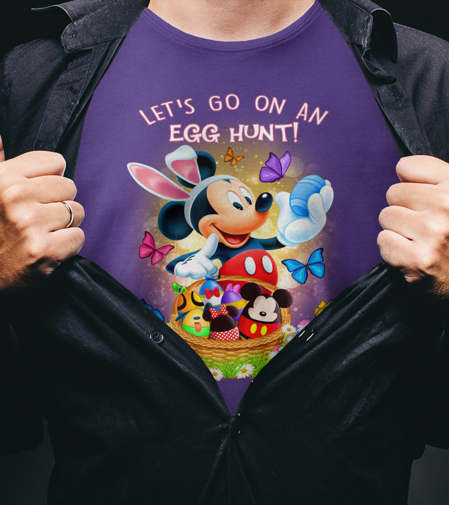 Let's Go On An Egg Hunt Mickey Mouse Easter Basket Butterflies T-Shirt