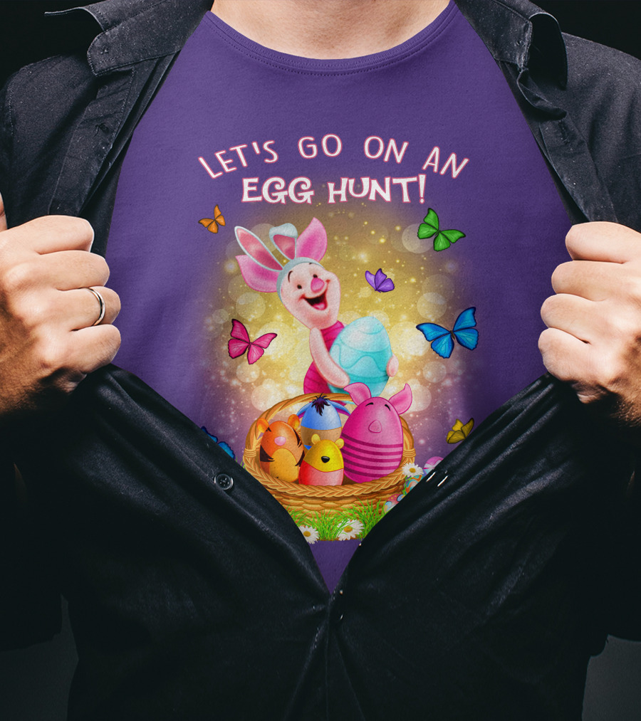 Let's Go On An Egg Hunt Piglet Basket Butterflies Easter T-Shirt
