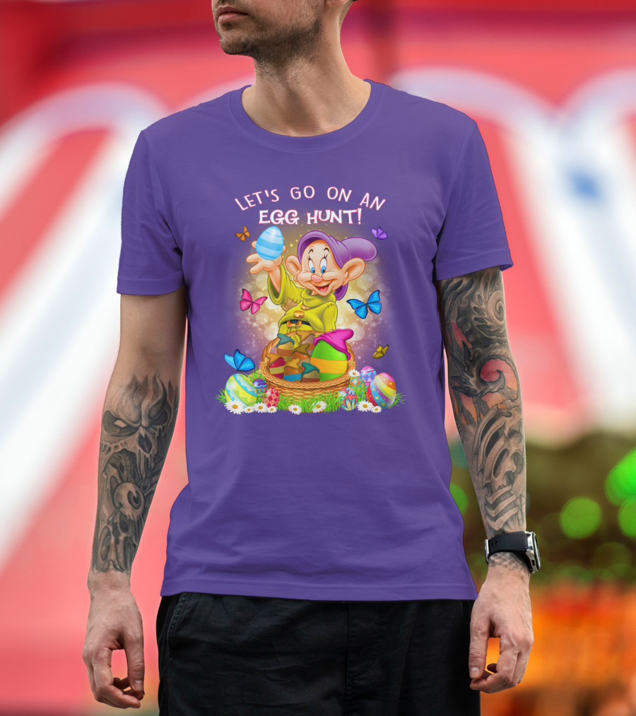 Let's Go On An Egg Hunt! Dopey And Colorful Butterflies In Easter Basket Scene T-Shirt