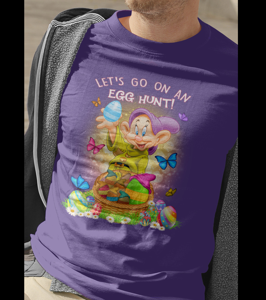 Let's Go On An Egg Hunt! Dopey And Colorful Butterflies In Easter Basket Scene T-Shirt