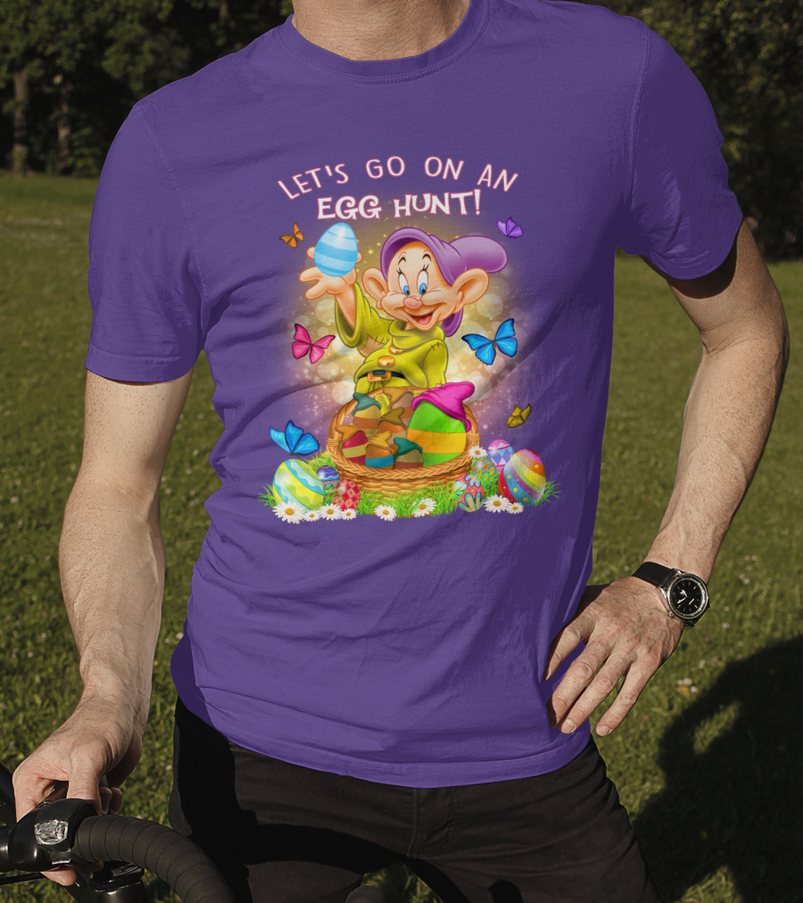 Let's Go On An Egg Hunt! Dopey And Colorful Butterflies In Easter Basket Scene T-Shirt