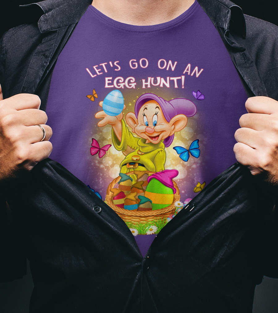 Let's Go On An Egg Hunt! Dopey And Colorful Butterflies In Easter Basket Scene T-Shirt