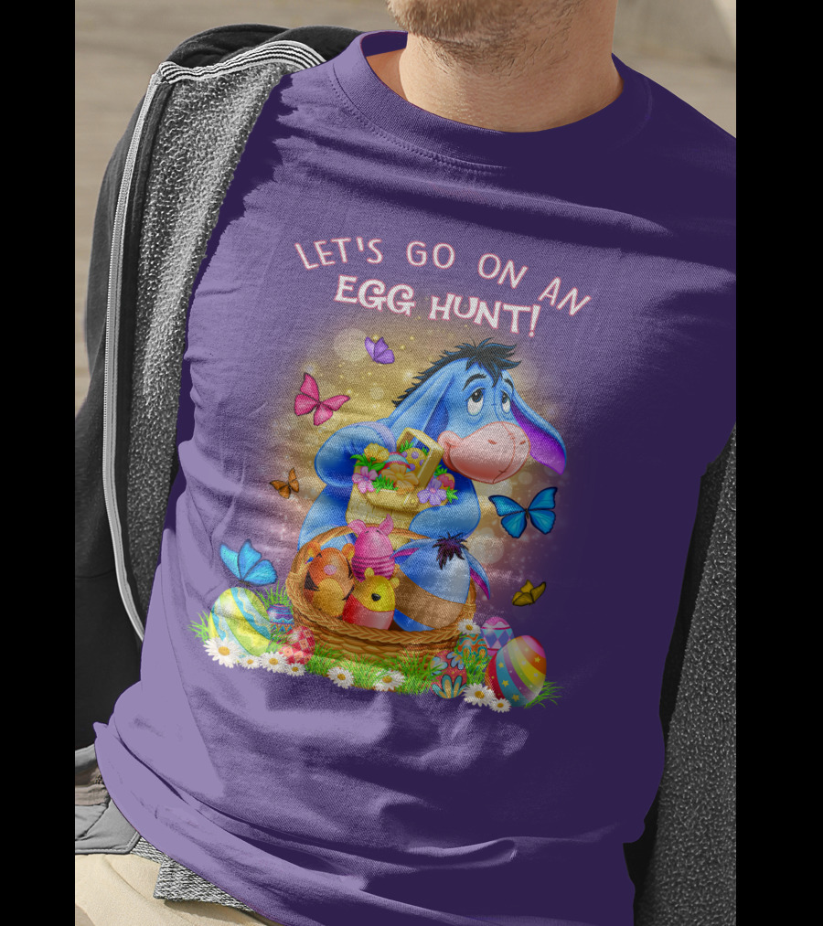 Eeyore Let's Go On An Egg Hunt With Easter Eggs And Butterflies T-Shirt
