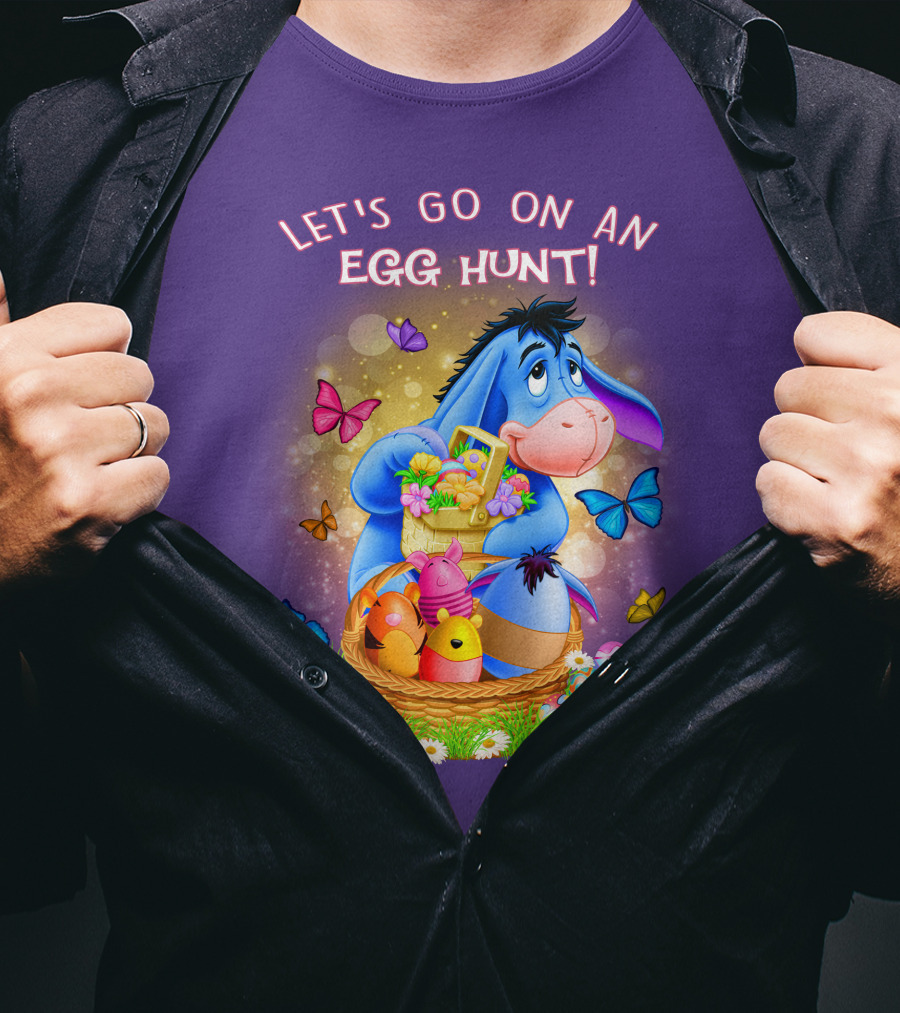 Eeyore Let's Go On An Egg Hunt With Easter Eggs And Butterflies T-Shirt