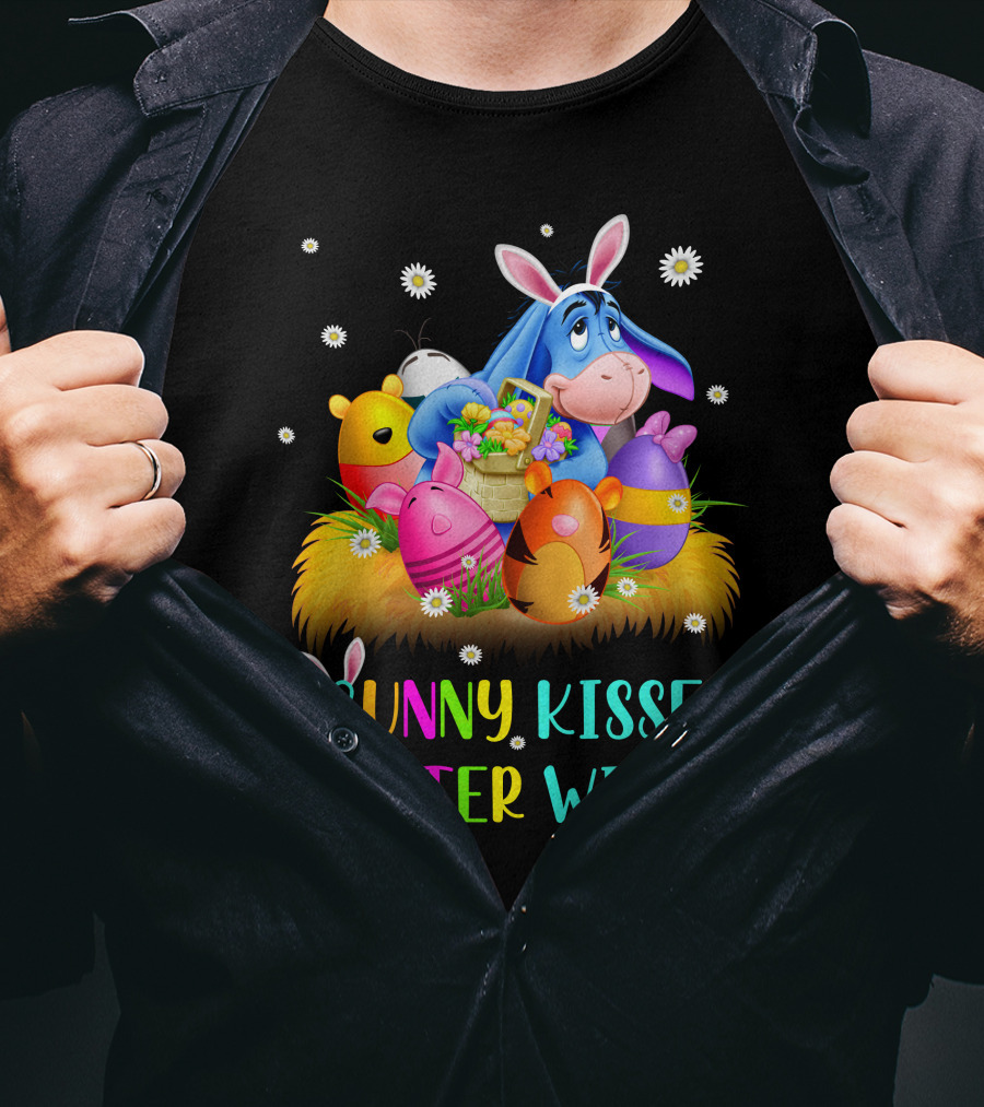 Bunny Kisses And Easter Wishes Eeyore Colorful Eggs Basket T-Shirt
