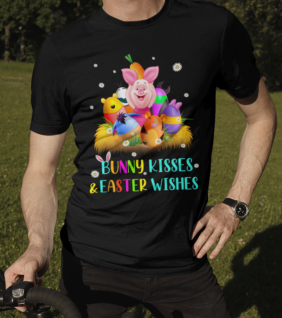 Bunny Kisses & Easter Wishes Piglet Colorful Eggs And Flowers T-Shirt