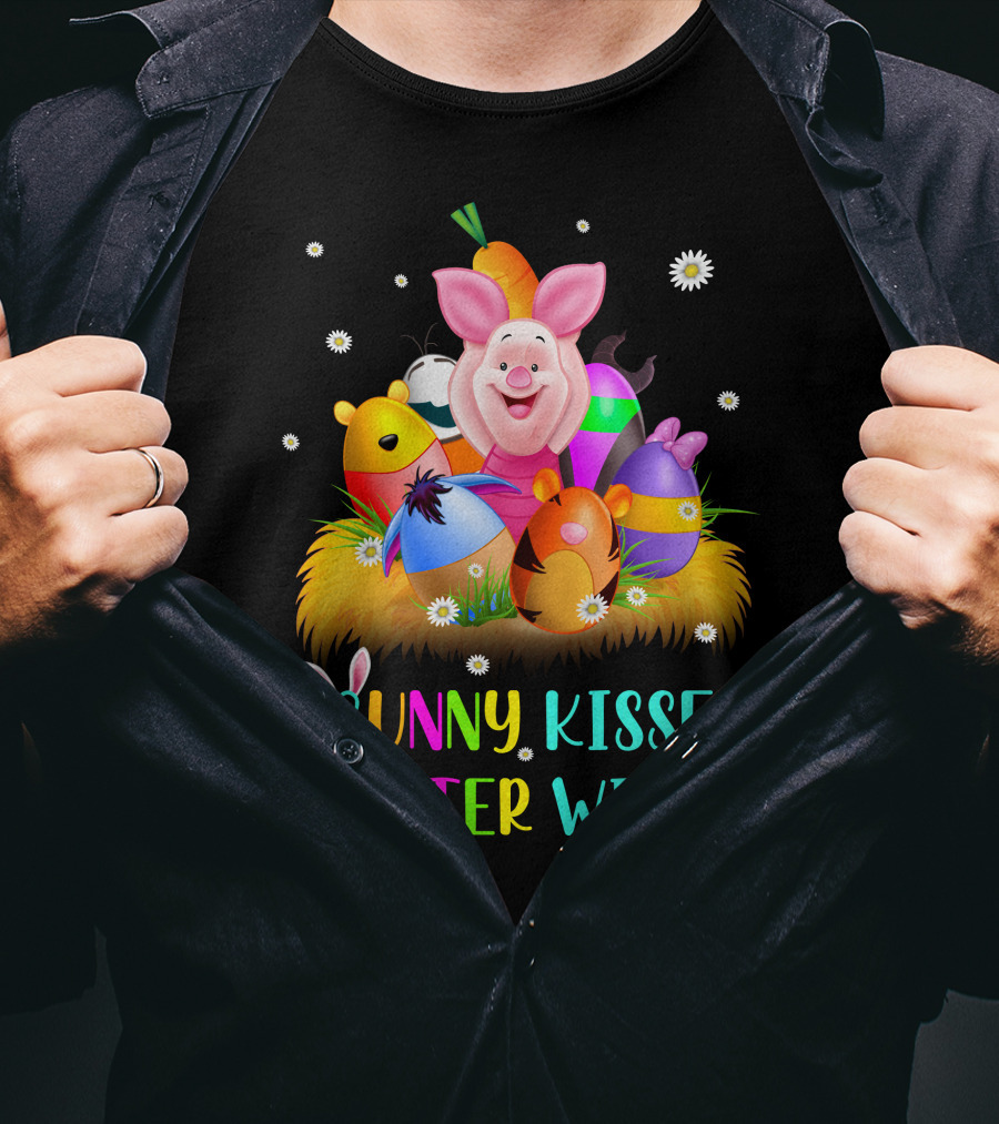 Bunny Kisses & Easter Wishes Piglet Colorful Eggs And Flowers T-Shirt