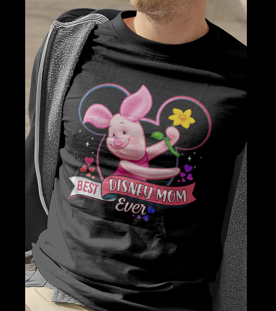 Best Disney Mom Ever Piglet Mickey Mouse Ears Hearts Flowers T-Shirt