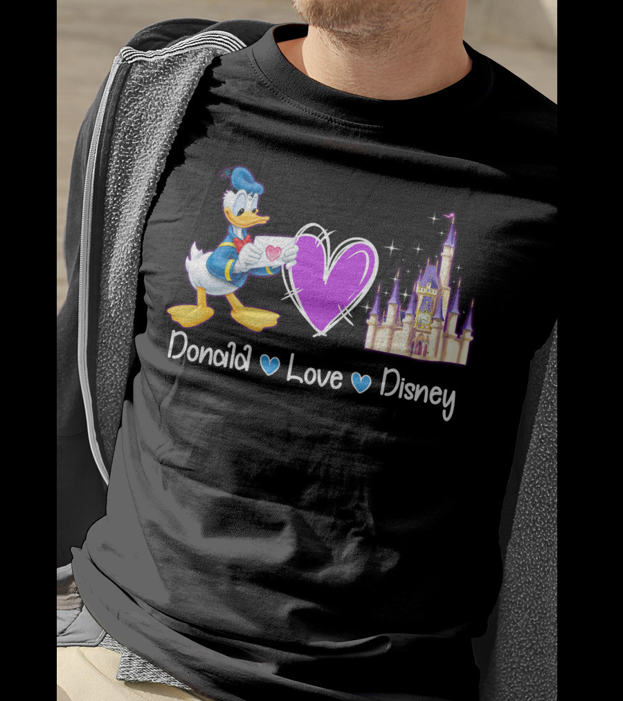Donald Love Disney Purple Heart Iconic Castle T-Shirt