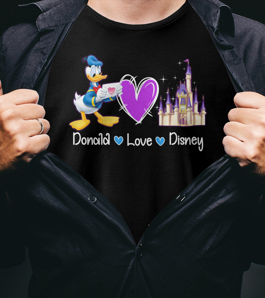 Donald Love Disney Purple Heart Iconic Castle T-Shirt